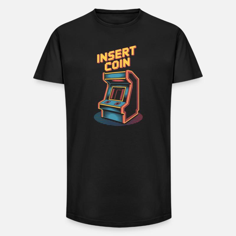 Insert Coin Retro Arcade Gaming Automat - Long Fit Männer T-Shirt - Schwarz