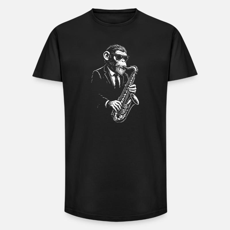 Jazz-Saxophon-Affe im Anzug - Long Fit Männer T-Shirt - Schwarz