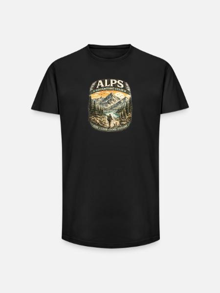 Alps Adventure Patch Mountains - Long Fit Men's T-Shirt - black