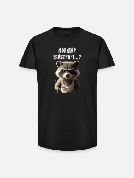 Grumpy raccoon with coffee saying morning grouch - Long Fit Men's T-Shirt - black