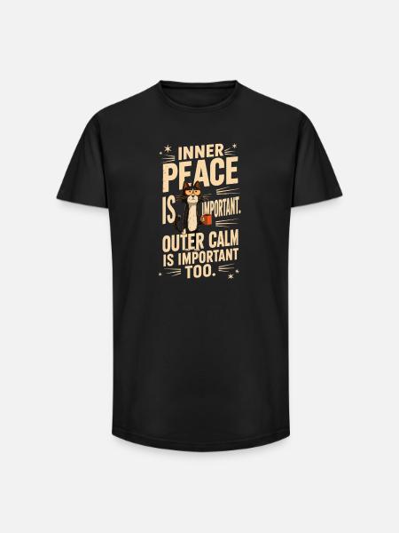Inner Peace and Outer Calm Cat - Long Fit Men's T-Shirt - black