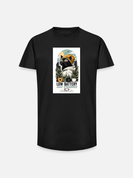 Cat in a hoodie with plants - Long Fit Men's T-Shirt - black