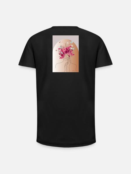 Blütenkopf mit Schmetterlingskrone - Long Fit Männer T-Shirt - Schwarz