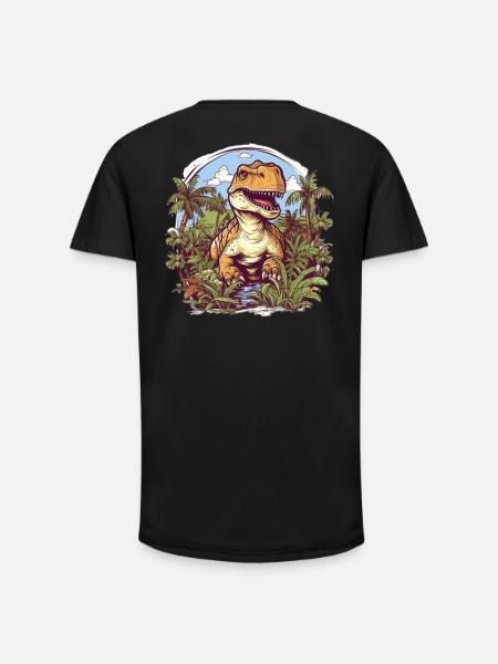 T-Rex Cartoon Jungle - Long Fit Men's T-Shirt - black