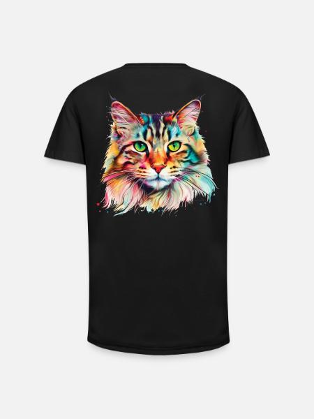 Bunte psychedelische Maine Coon Katze - Long Fit Männer T-Shirt - Schwarz