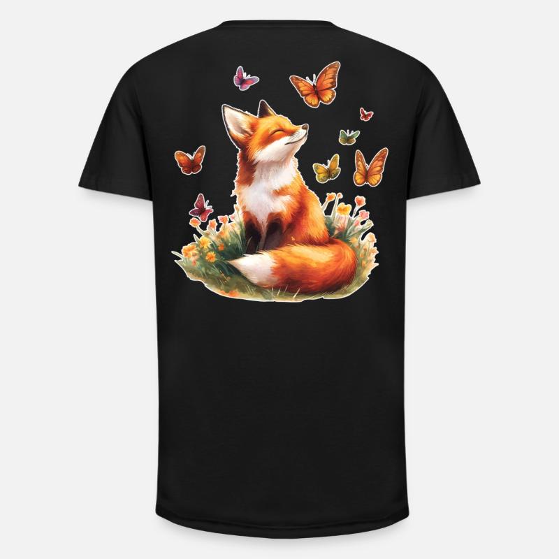 Fuchs mit Schmetterlingen - Long Fit Männer T-Shirt - Schwarz