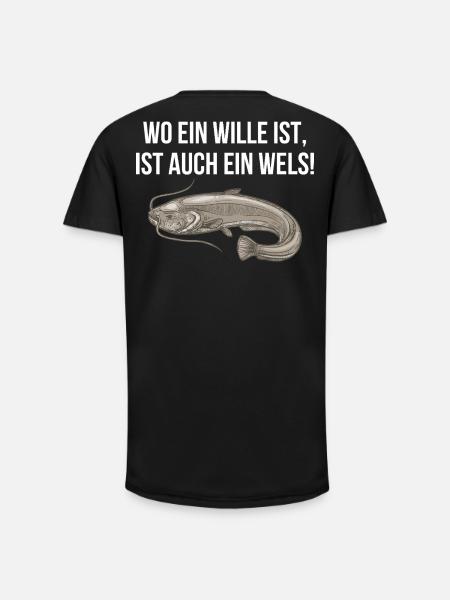 Poisson-chat disant ange imprimé - T-shirt coupe longue homme - noir