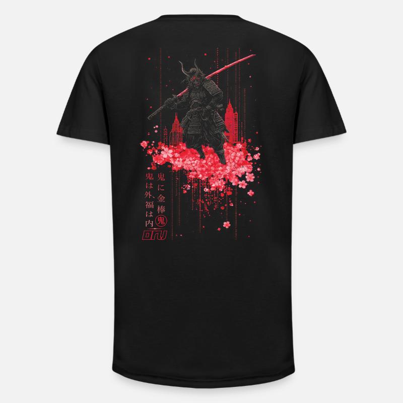 Oni - samurai mit Sakura Kirschblüten - Long Fit Männer T-Shirt - Schwarz