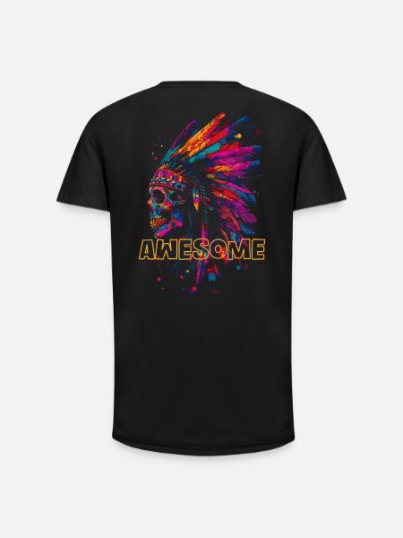 Awesome Indian Skull - Long Fit Men's T-Shirt - black