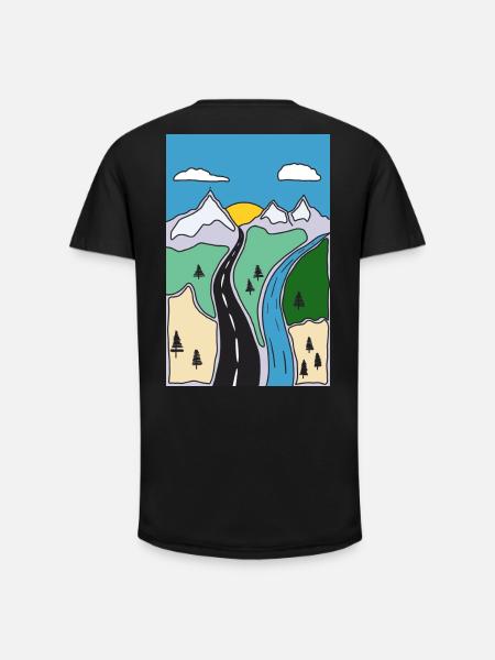 Mountain River Landscape - Long Fit Men's T-Shirt - black