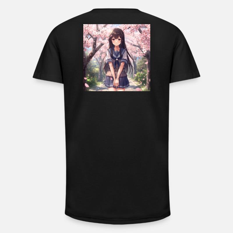 Kirschblüten Schulmädchen - Long Fit Männer T-Shirt - Schwarz