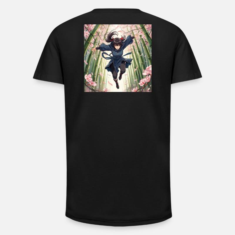 Bambusheldin im Kirschblütenpfad - Long Fit Männer T-Shirt - Schwarz