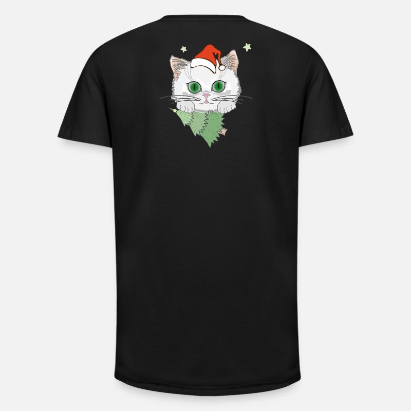 Katze mit Weihnachtsbaum - Long Fit Männer T-Shirt - Schwarz
