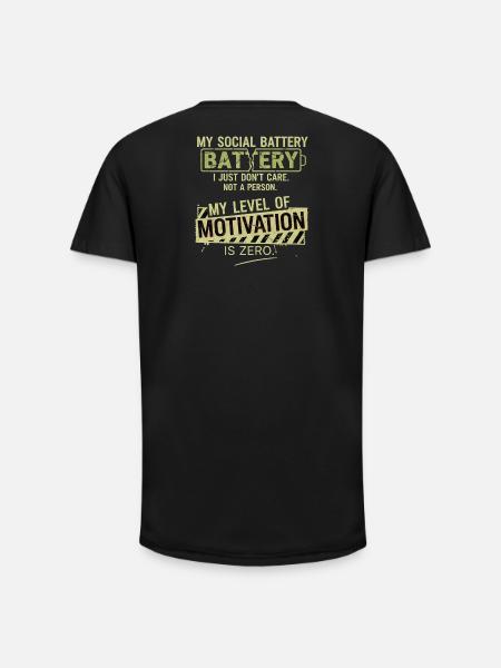 Zero Motivation Social Battery - Long Fit Men's T-Shirt - black