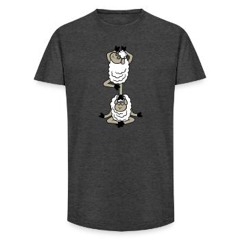 mouton fatigué somnolent yoga équilibre empilé medita - T-shirt coupe longue homme - charbon - Devant - AI Model Male 185 light (185cm)