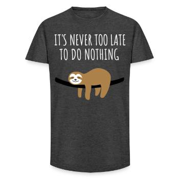 Sloth – Never too late for nothing - Long Fit Men's T-Shirt - charcoal grey - Front - AI Model Male 185 light (185cm)