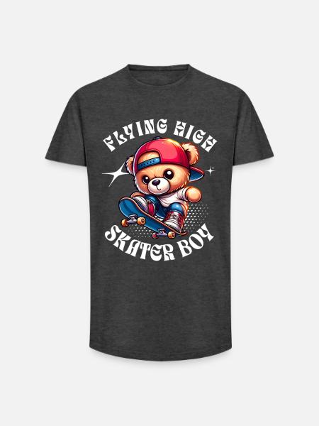 Skater teddy bear on skateboard - Long Fit Men's T-Shirt - charcoal grey