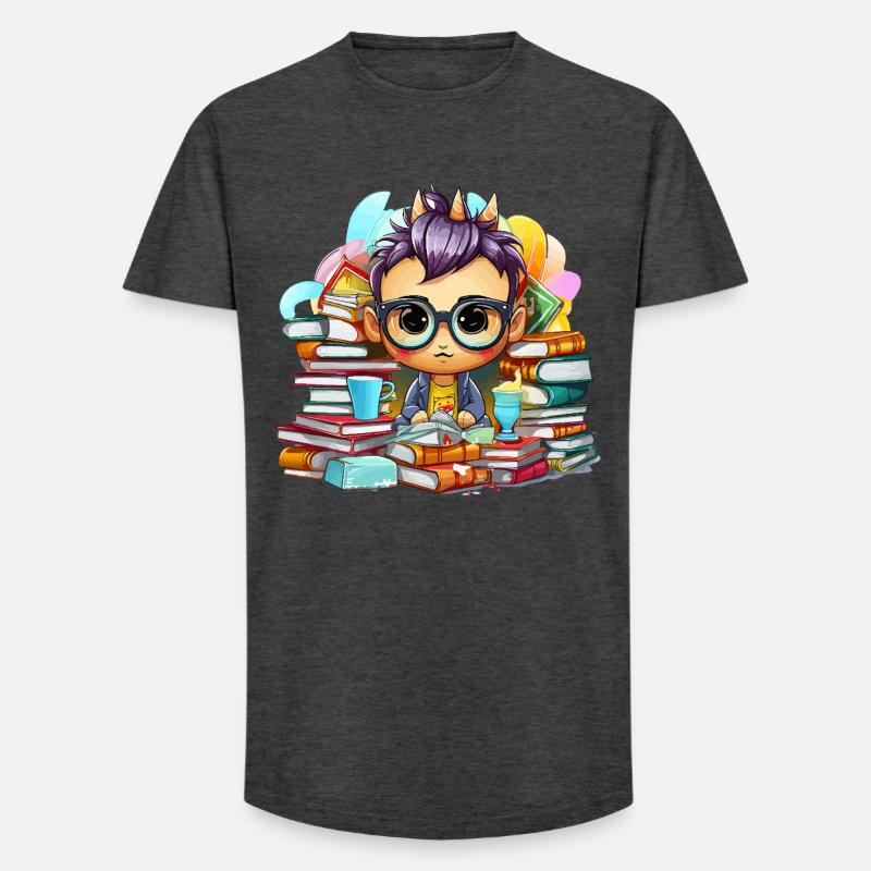 Lernheld Chibi mit Büchern - Long Fit Männer T-Shirt - Anthrazit