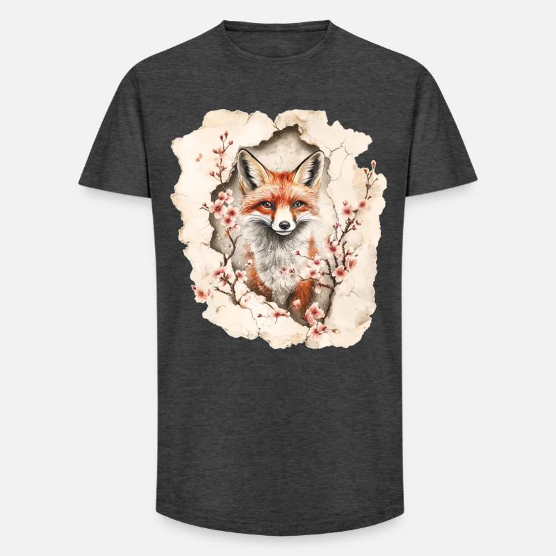Fuchs mit Kirschblüten - Long Fit Männer T-Shirt - Anthrazit