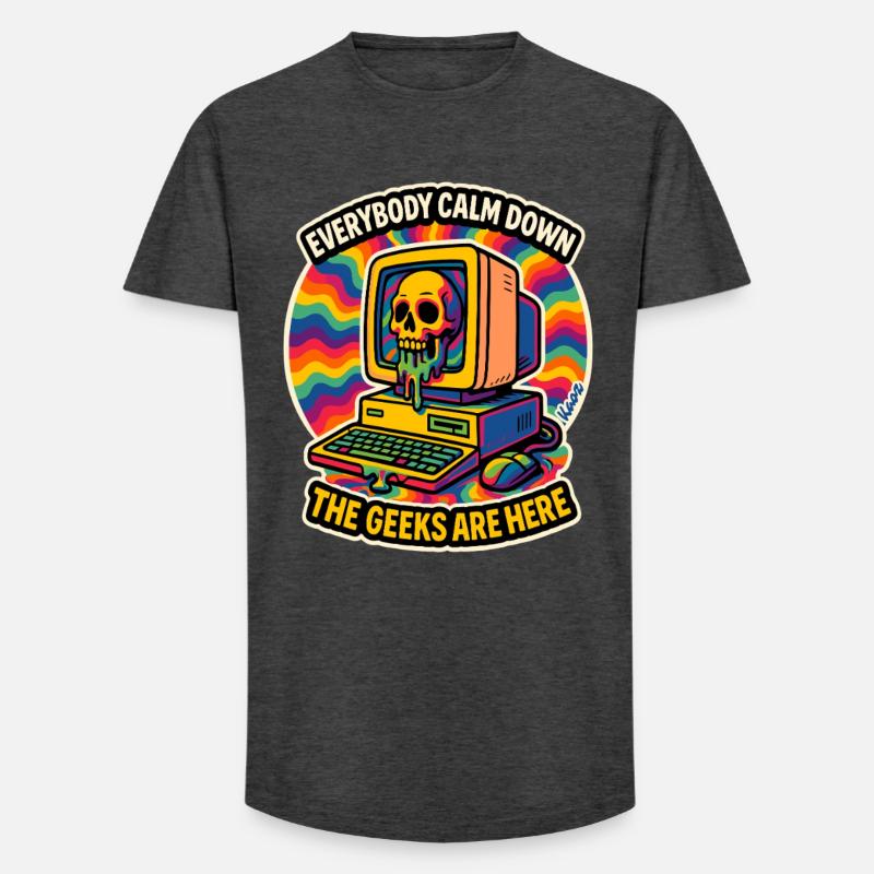 Geeks sind hier Retro Skull Computer - Long Fit Männer T-Shirt - Anthrazit