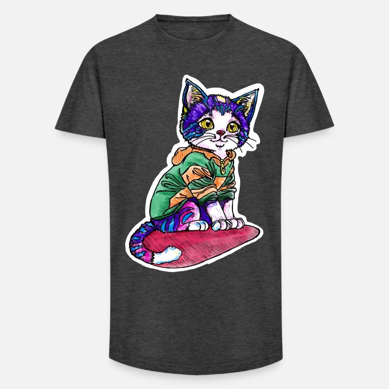 Chat en pull vert - T-shirt coupe longue homme - charbon