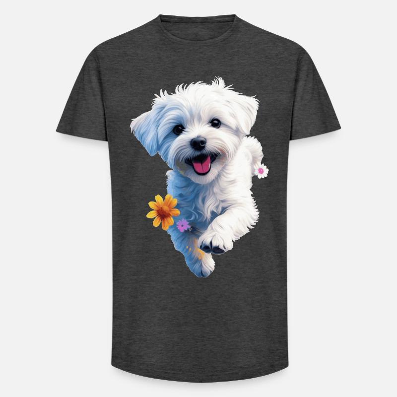 Maltesischer Welpe springt - 2 - 🐾 - Long Fit Männer T-Shirt - Anthrazit