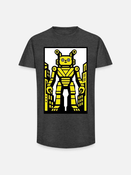 Cat Robot in Stadtlandschaft - Long Fit Männer T-Shirt - Anthrazit