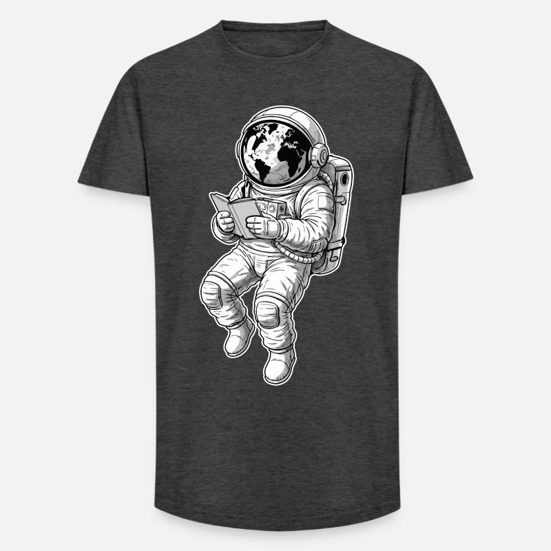 Astronaut Reading Space Earth - Long Fit Männer T-Shirt - Anthrazit