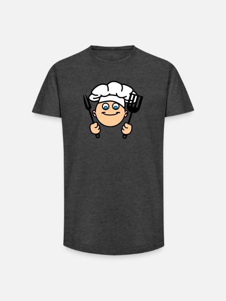 Grillens kok med køkkenredskaber og kokkehue - Long fit herre T-shirt - charcoal