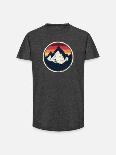 Retro Mountain Bike Sunset - Long Fit Men's T-Shirt - charcoal grey