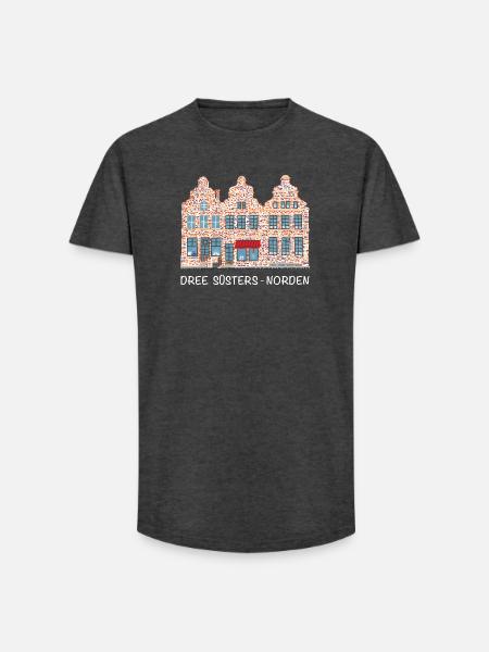 Norden, row of houses Drei Schwestern, North Sea - Long Fit Men's T-Shirt - charcoal grey