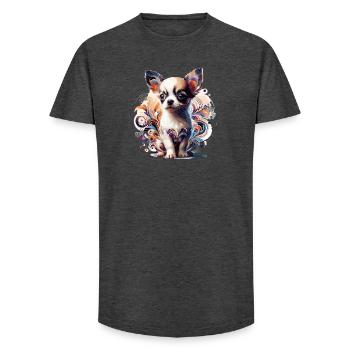 Chihuahua Puppy Cute Colorful Graphic Dog Gift - Long Fit Men's T-Shirt - charcoal grey - Front - AI Model Male 185 light (185cm)