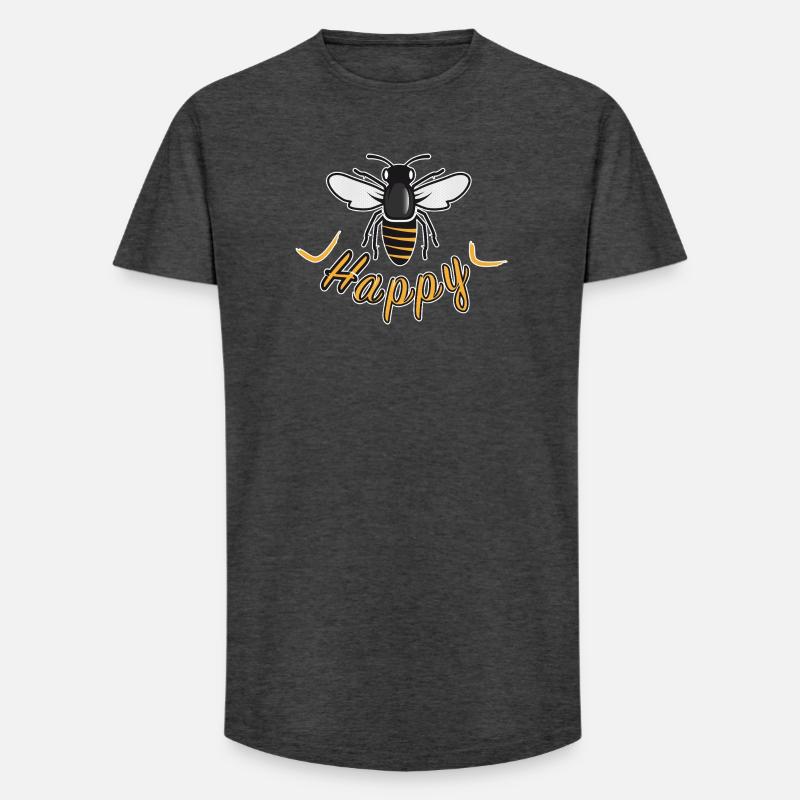 Happy bee with 'Happy' lettering - Long Fit Men's T-Shirt - charcoal grey