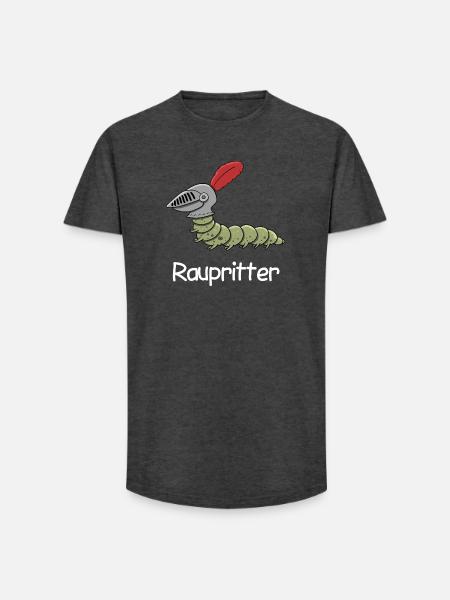 Humorous Caterpillar Warrior Print - Long Fit Men's T-Shirt - charcoal grey