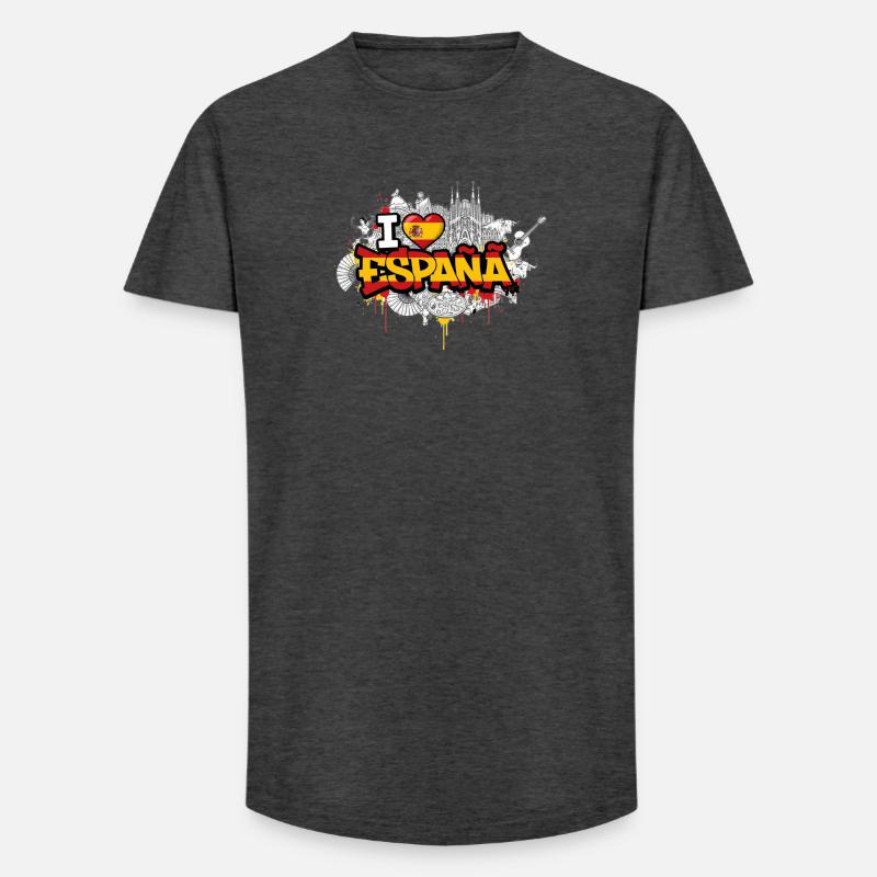 Lebendiges Graffiti Spanien Flagge Liebe Design - Long Fit Männer T-Shirt - Anthrazit