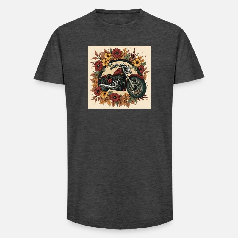 Roue de fleurs d’impression en bloc - T-shirt coupe longue homme - charbon
