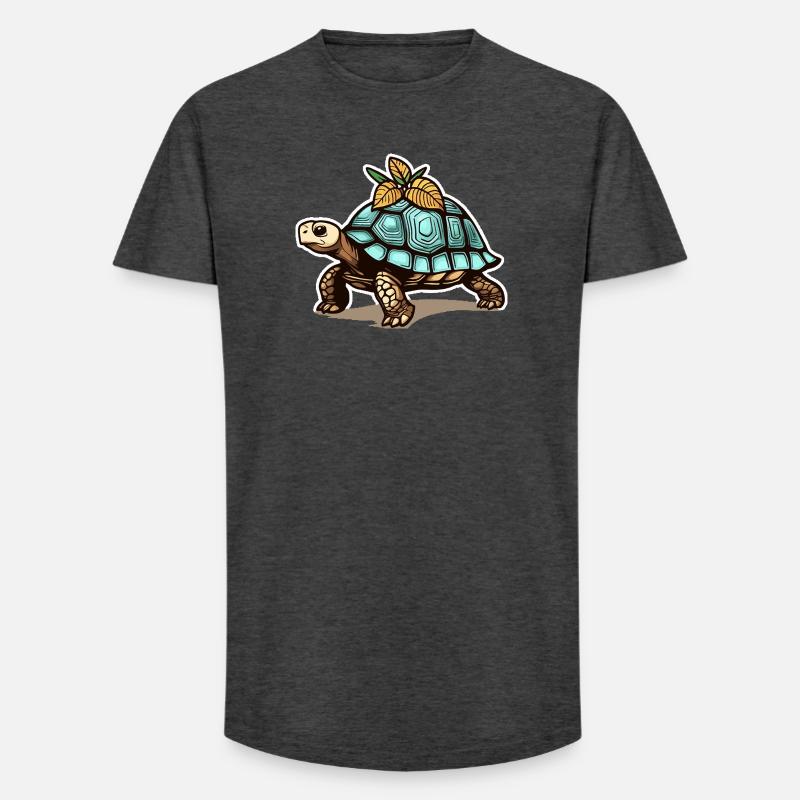 Schildkröte mit blauem Panzer & Blättern - Long Fit Männer T-Shirt - Anthrazit
