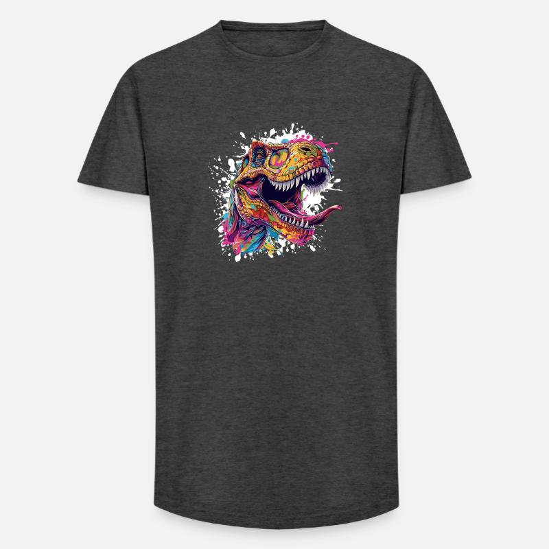 Bunter T-Rex Kopf Splash - Long Fit Männer T-Shirt - Anthrazit