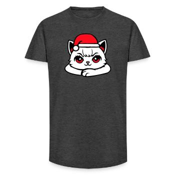 Chat Confiant Père Noël Chapeau Chaton Mignon - T-shirt coupe longue homme - charbon - Devant - AI Model Male 185 light (185cm)
