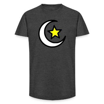 Crescent Moon & Star | Islamic Symbol Line Art - Long Fit Men's T-Shirt - charcoal grey - Front - AI Model Male 185 light (185cm)