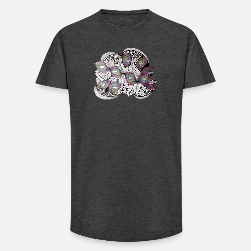 Peacock Feather Doodle Pattern - Long Fit Men's T-Shirt - charcoal grey