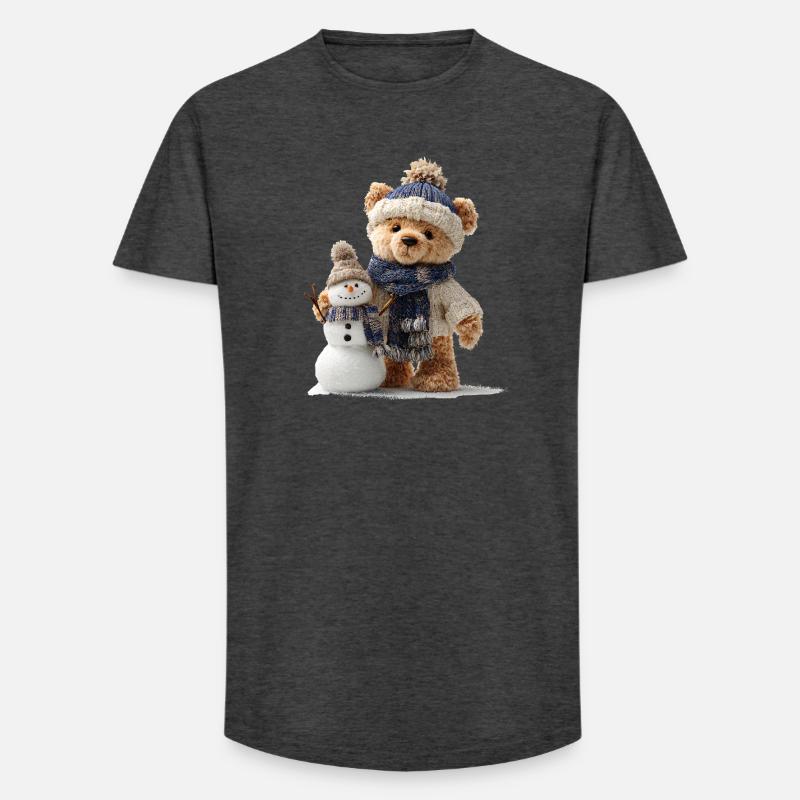 Teddybär baut einen Schneemann - Long Fit Männer T-Shirt - Anthrazit