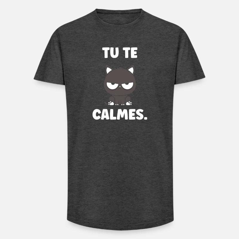 Grumpy Kitten: You calm down - Long Fit Men's T-Shirt - charcoal grey