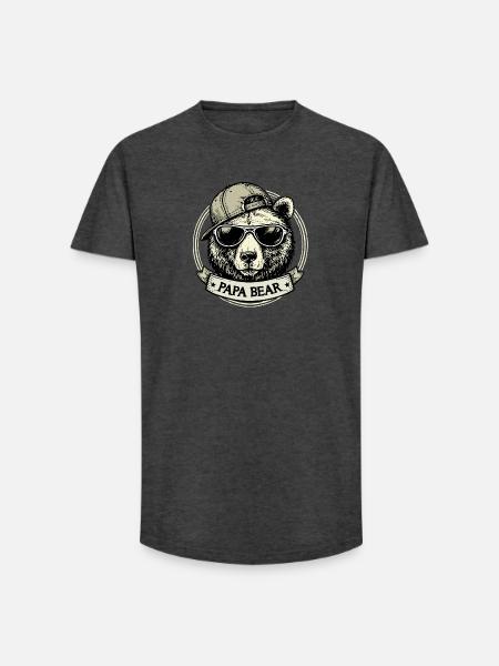 Papa Bear Vintage Retro Cool Dad Gift - Long Fit Men's T-Shirt - charcoal grey