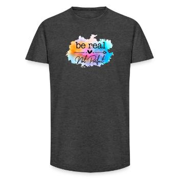 Be Real Not Perfect Aquarell Zitat - Long Fit Männer T-Shirt - Anthrazit - Vorne - AI Model Male 185 light (185cm)