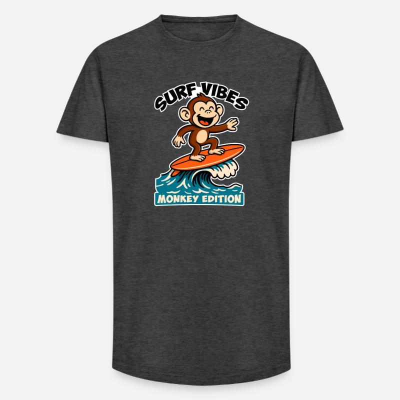 Surf Vibes, Monkey Edition. Glücklicher Surfaffe - Long Fit Männer T-Shirt - Anthrazit