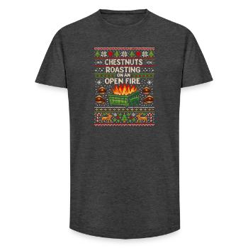 Rôtir des châtaignes sur une poubelle à feu ouvert - T-shirt coupe longue homme - charbon - Devant - AI Model Male 185 light (185cm)