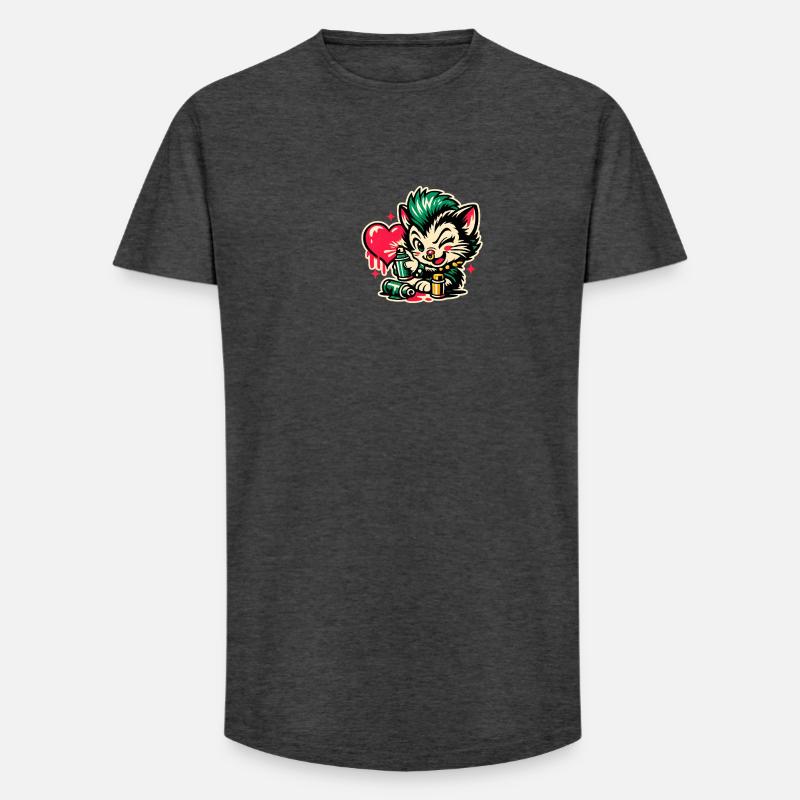 Kätzchen Graffiti mit Herz - Long Fit Männer T-Shirt - Anthrazit