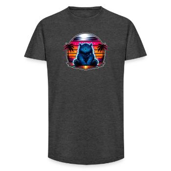 Petit chaton câlin dans le cosmos néon - T-shirt coupe longue homme - charbon - Devant - AI Model Male 185 light (185cm)