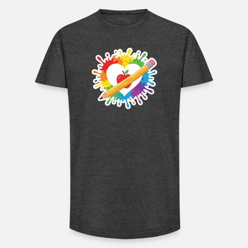 Lehrer Herz Regenbogen Apfel Buntstift Schule - Long Fit Männer T-Shirt - Anthrazit